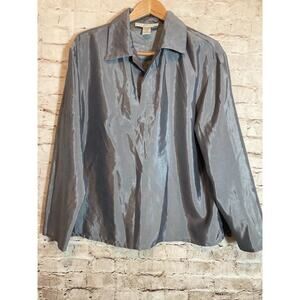 Silk Essentials Popover Top Womens 1X Dark Silver Organza Lightweight Capsule